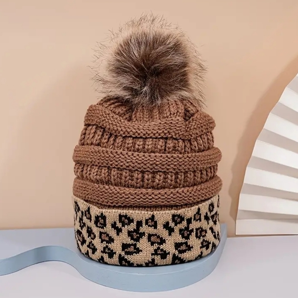 New! Leopard Print Fur Ball Cap - BTQ